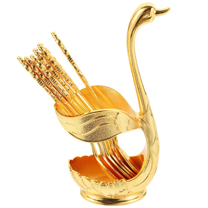 1 Set of Metal Cake Dessert Spoons Swan Shape Spoon Holder Dessert Spoons Swan Spoon Storage Rack - Image 1