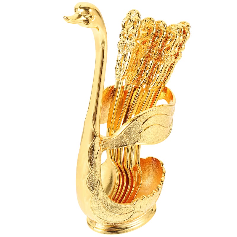 1 Set of Metal Cake Dessert Spoons Swan Shape Spoon Holder Dessert Spoons Swan Spoon Storage Rack - Image 5