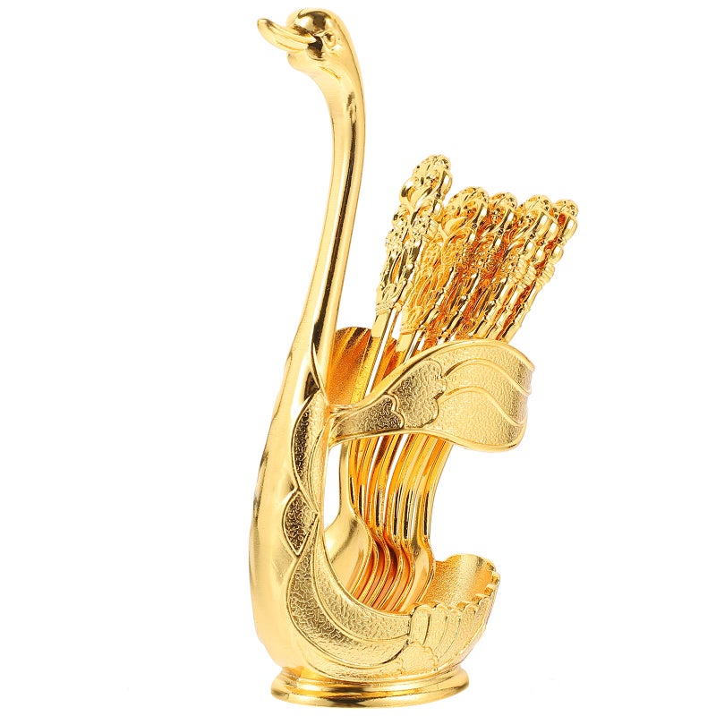 1 Set of Metal Cake Dessert Spoons Swan Shape Spoon Holder Dessert Spoons Swan Spoon Storage Rack - Image 4