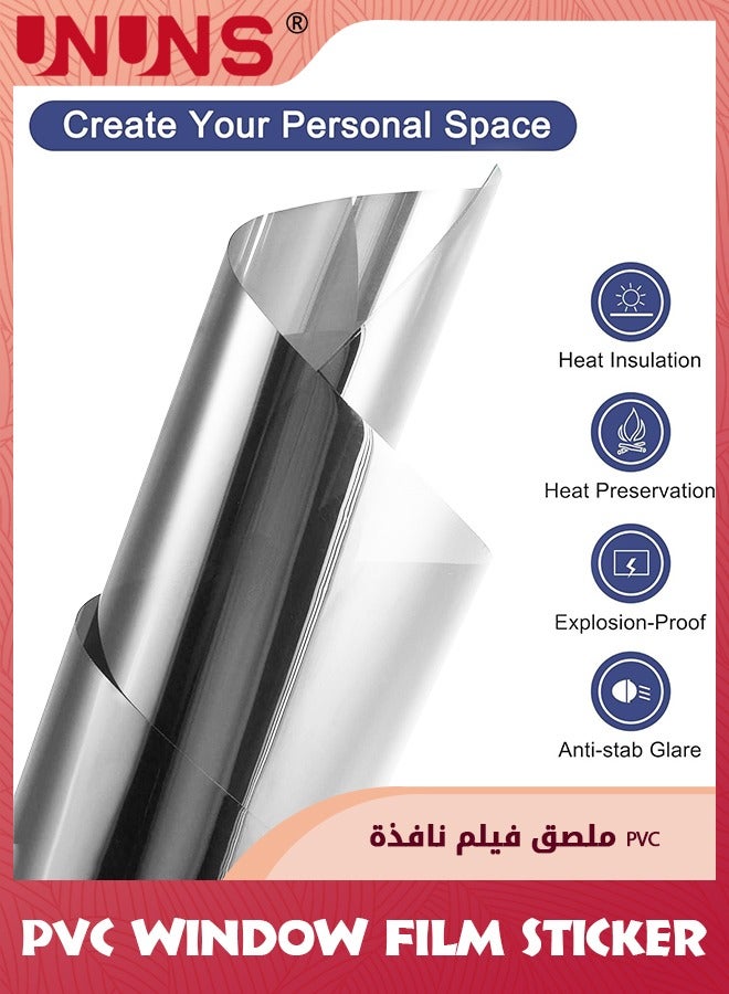 UNUNS PVC Window Film Sticker,One-Way Privacy Mirror Reflective Film,Heat Control Window Film,Sun Blocking Anti UV Reflective Window Tint For Home,Silver 90x200cm  - Image 4