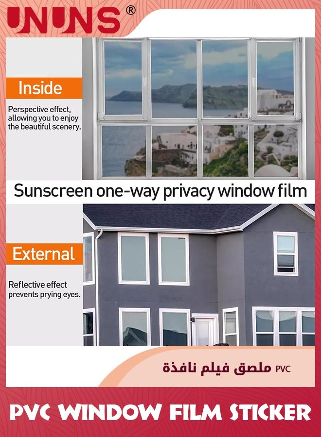 UNUNS PVC Window Film Sticker,One-Way Privacy Mirror Reflective Film,Heat Control Window Film,Sun Blocking Anti UV Reflective Window Tint For Home,Silver 90x200cm  - Image 3