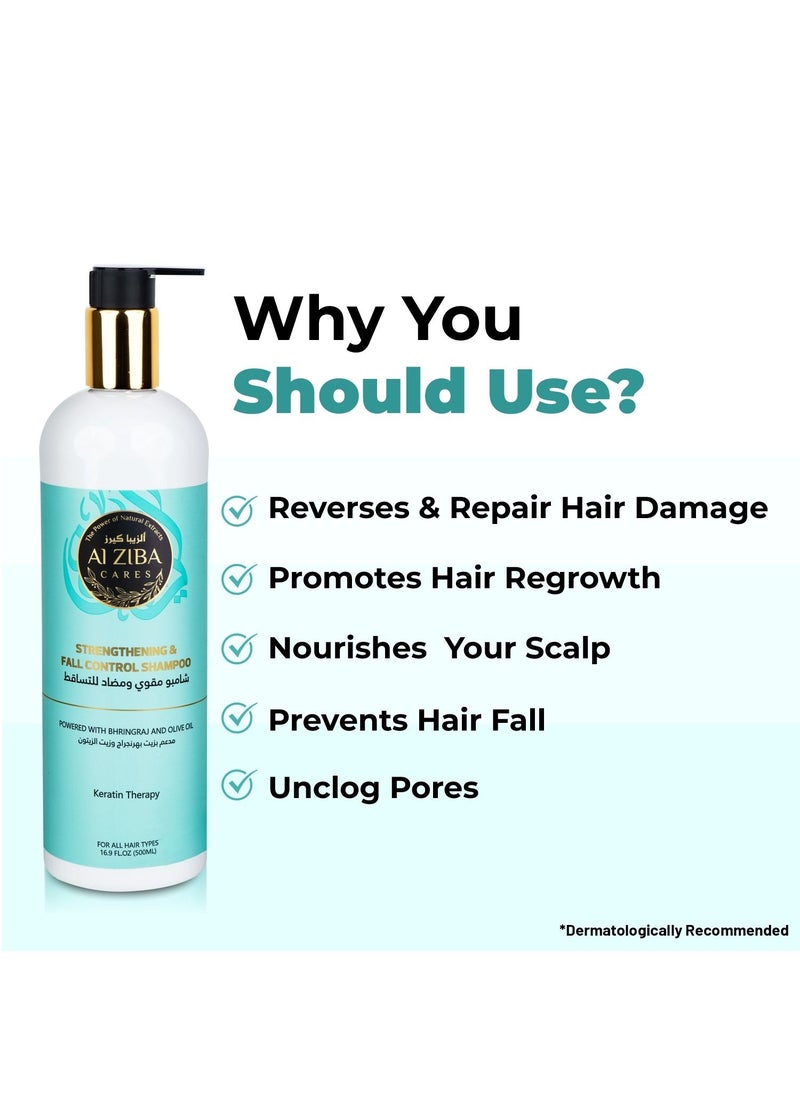 ALZIBA CARES - Hair Fall Control Shampoo with Olive Oil and Bhringraj Oil (Keratin Treatment) - 500 ml - Image 1