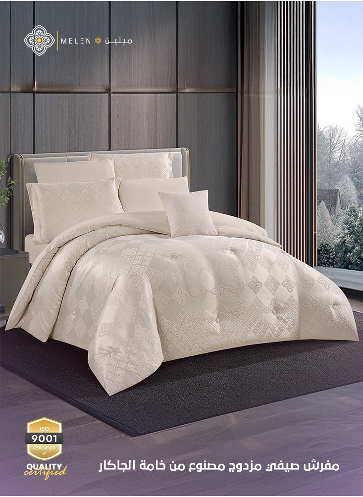 Melen Broti - Summer Double Jacquard Bedding set - 7 Pieces - Light beige  - Image 1