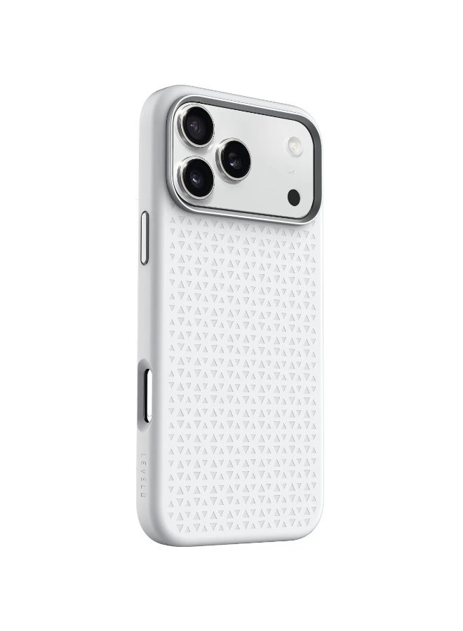 ليفيلو حافظة Fiora MagSafe من السيليكون السائل لهاتف iPhone 17 Pro Max بتصميم مزخرف / قبضة سيليكون فاخرة / حافة مقاومة للصدمات / إطار من سبائك الألمنيوم للكاميرا والأزرار / مغناطيس قوي - فضي - Image 5