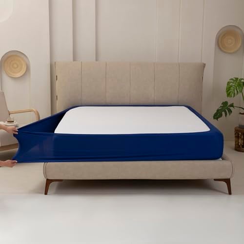 TSUTOMI Stretchy Box Spring Cover King Size - Jersey Knit & Stretchy Wrap Around 4 Sides Bed Skirt for Hotel & Home, Wrinkle & Fading Resistant Fits King Size Beds, Denim Blue - Image 5