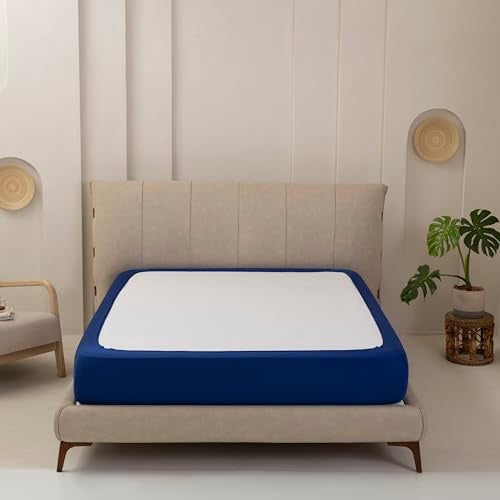 TSUTOMI Stretchy Box Spring Cover King Size - Jersey Knit & Stretchy Wrap Around 4 Sides Bed Skirt for Hotel & Home, Wrinkle & Fading Resistant Fits King Size Beds, Denim Blue - Image 1