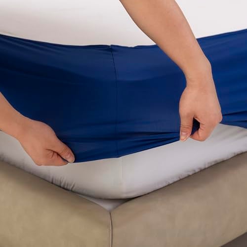 TSUTOMI Stretchy Box Spring Cover King Size - Jersey Knit & Stretchy Wrap Around 4 Sides Bed Skirt for Hotel & Home, Wrinkle & Fading Resistant Fits King Size Beds, Denim Blue - Image 4