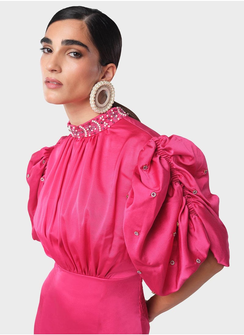 Threadz by Ajooni - Embellished Sleeve Back Open Dress - Image 1