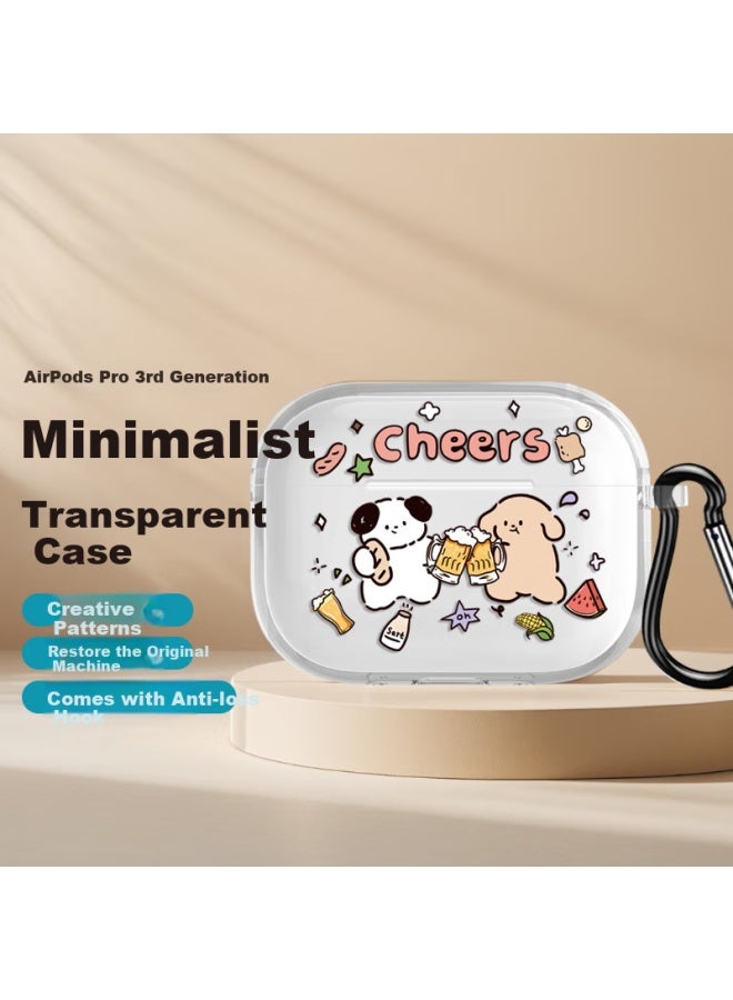 Qiaojiejie Airpods Pro 3 Case Puppy Party Apple Earphone Protective Cover, Wireless Bluetooth Earphone Case, Shockproof Creative Non-slip