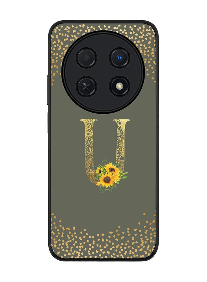 Stylizedd Rugged Black edge case for Huawei nova 12i 4G, Slim fit Soft Cover - Custom Monogram Initial Letter Floral Pattern Alphabet - U (Olive Green) - Image 1
