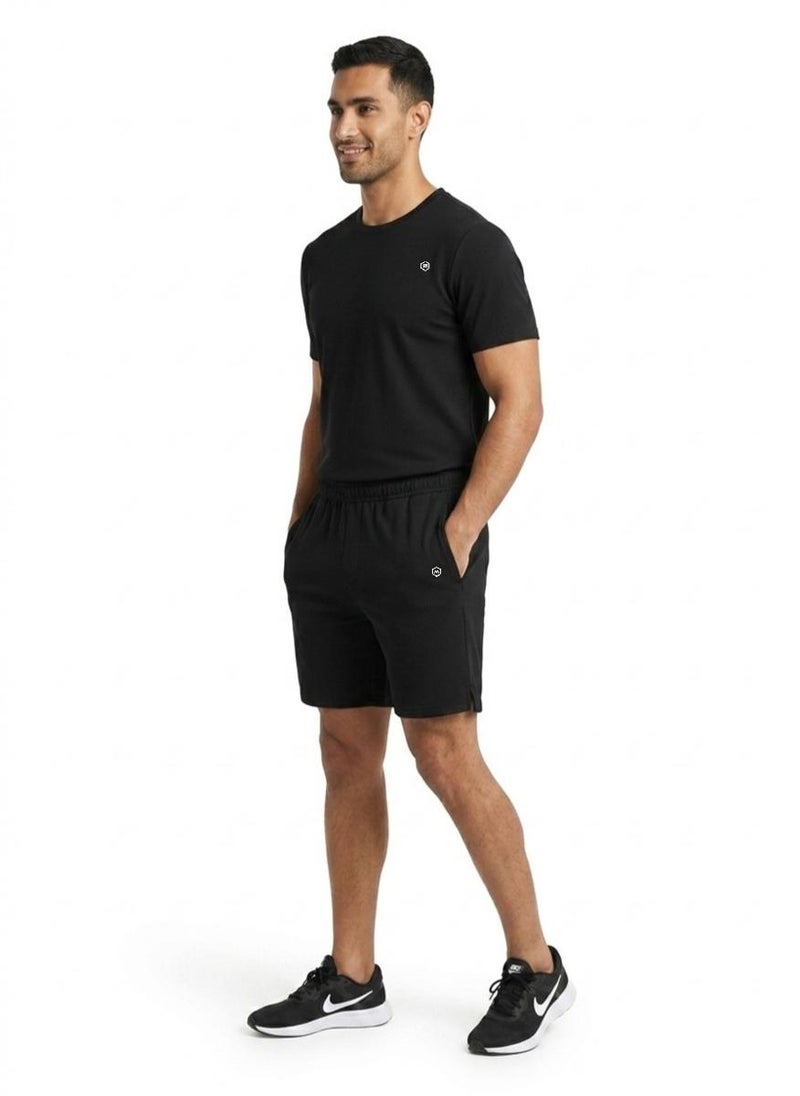 بريما إيس رجالي Set Top & Short لايف ستايل بريميوم Black - Image 1