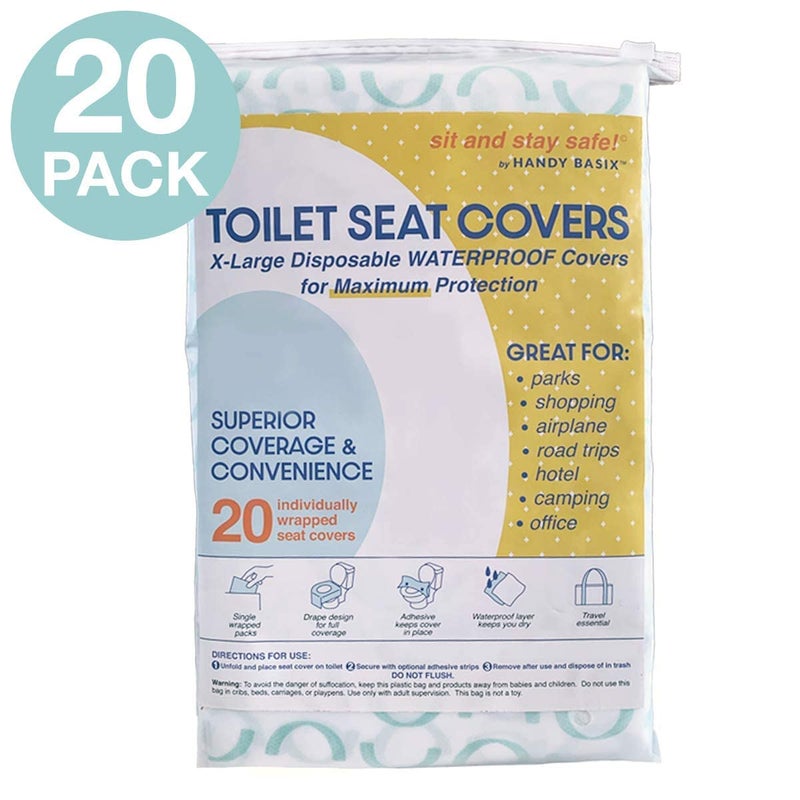 Handy Basix XL Full Coverage Disposable Toilet Seat Covers for Kids, Adults & Potty Training, Waterproof, 20 Pcs - Single Wrapped (Curves) - Image 3