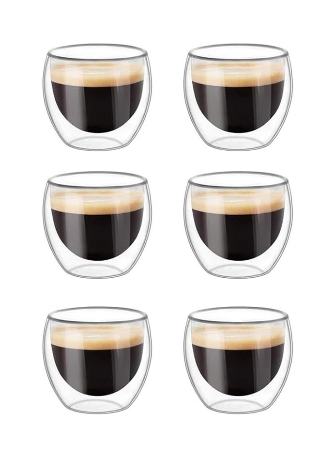 بيوينتي أكواب زجاجية مزدوجة الجدران للقهوة/الشاي، مجموعة من 6 كؤوس إسبريسو مثالية للكابتشينو واللاتيه والشاي التركي والحليب والمشروبات (80 مل) - Image 1