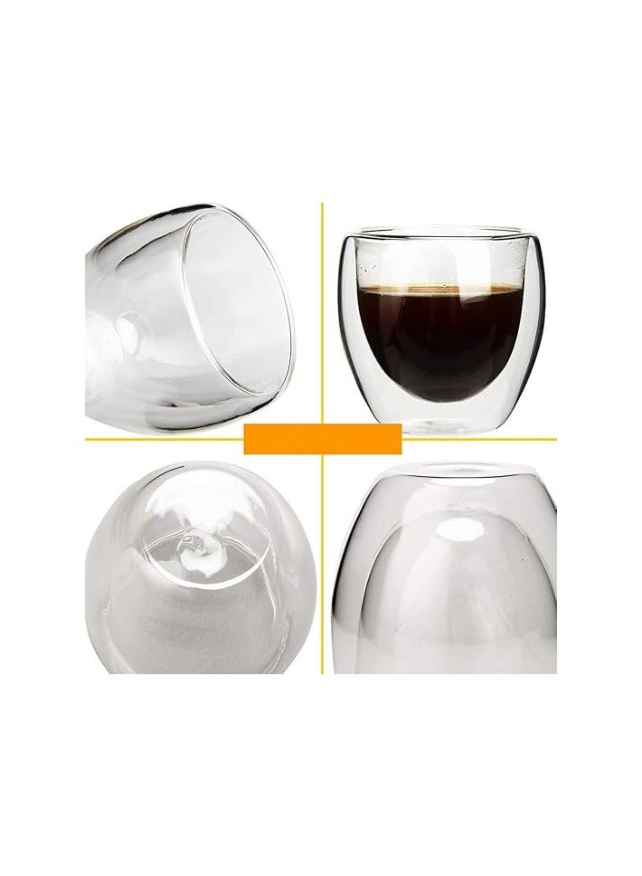 بيوينتي أكواب زجاجية مزدوجة الجدران للقهوة/الشاي، مجموعة من 6 كؤوس إسبريسو مثالية للكابتشينو واللاتيه والشاي التركي والحليب والمشروبات (80 مل) - Image 3