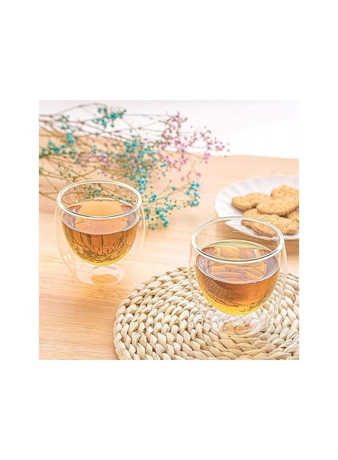 بيوينتي أكواب زجاجية مزدوجة الجدران للقهوة/الشاي، مجموعة من 6 كؤوس إسبريسو مثالية للكابتشينو واللاتيه والشاي التركي والحليب والمشروبات (80 مل) - Image 5