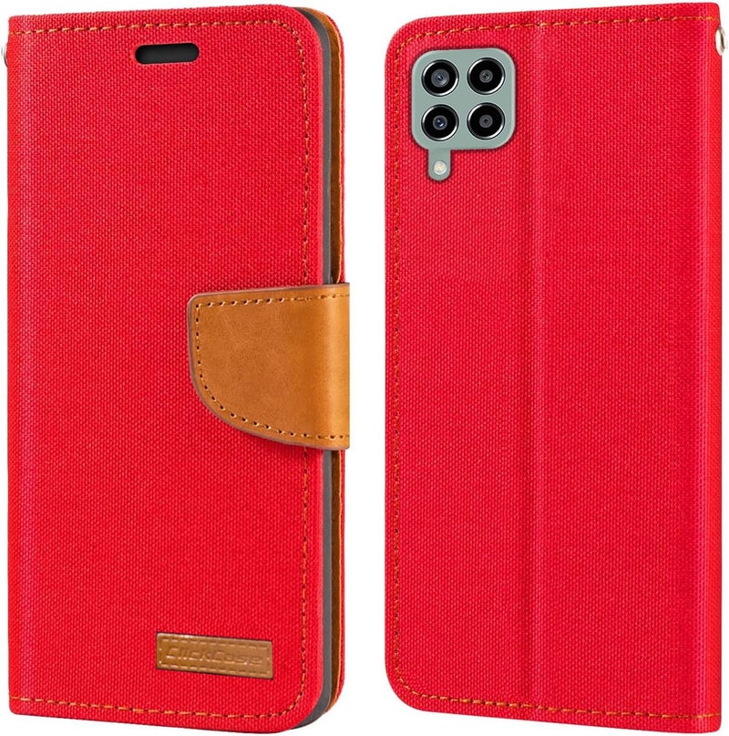 ClickCase Canvas Series for Samsung Galaxy M53 5G Cloth & Pu Leather Wallet Flip Case Kick Stand Magnetic Closure Flip Cover for Samsung Galaxy M53 5G (Red) - Image 1