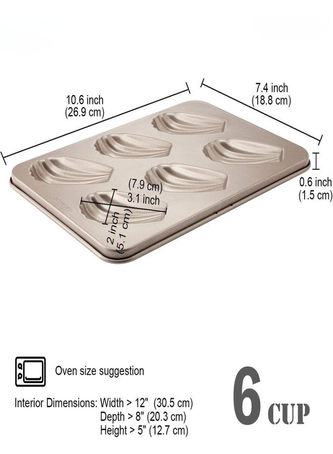CAKE DECOR - Non-Stick 6 Cavity Golden Madeleine Mould - Premium Carbon Steel Bakeware - Oven & Microwave Safe - Elegant Gold Finish - Dishwasher Safe - Mini Treats - Image 2