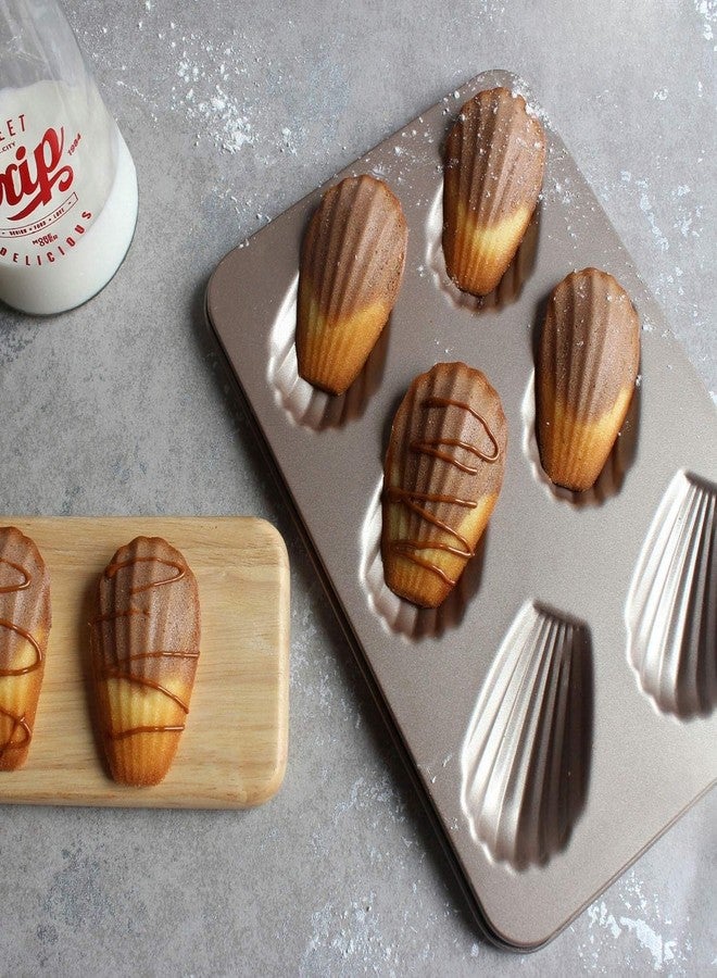 CAKE DECOR - Non-Stick 6 Cavity Golden Madeleine Mould - Premium Carbon Steel Bakeware - Oven & Microwave Safe - Elegant Gold Finish - Dishwasher Safe - Mini Treats - Image 3