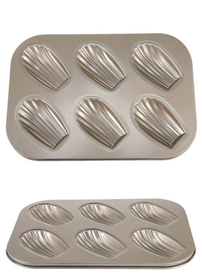 CAKE DECOR - Non-Stick 6 Cavity Golden Madeleine Mould - Premium Carbon Steel Bakeware - Oven & Microwave Safe - Elegant Gold Finish - Dishwasher Safe - Mini Treats - Image 1