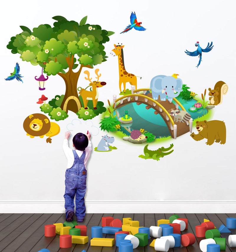 Sticker Yard Nursery Zoo Animals Tree PVC Vinyl Wall Sticker for Home Decor/Decoration - Living Room, Bedroom, Kids Room (Multicolor, Size: 84X55 CM)-Self-Adhesive - Image 1