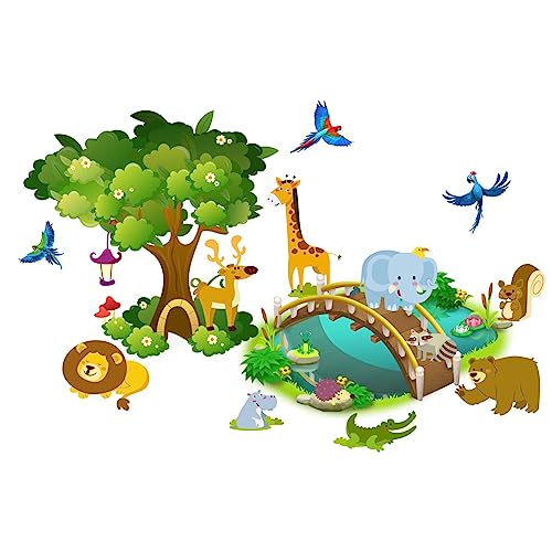 Sticker Yard Nursery Zoo Animals Tree PVC Vinyl Wall Sticker for Home Decor/Decoration - Living Room, Bedroom, Kids Room (Multicolor, Size: 84X55 CM)-Self-Adhesive - Image 2