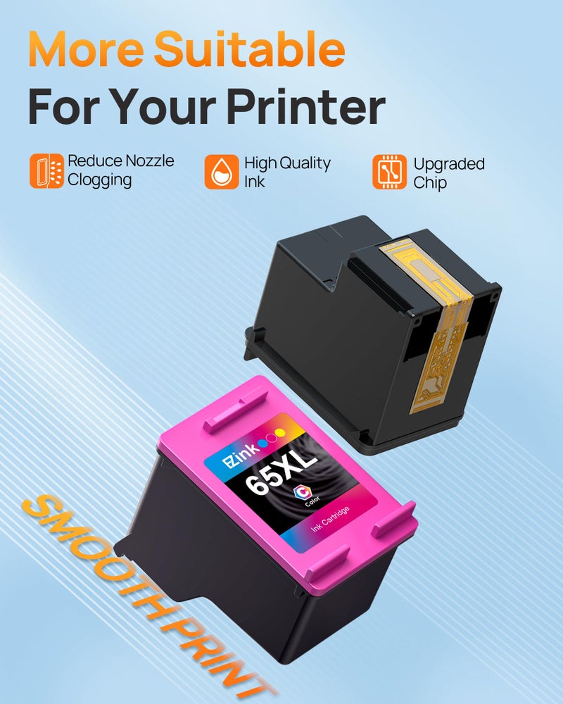E-Z Ink 65XL 65 ink cartridges black/color combo pack Replacement for HP ink 65 65xl black and color ink cartridge work for HP Envy 5055 5000 5070 5052 5014 DeskJet 3755 3772 3700 3752 3722 2600 2622 (2 Pack) - Image 5