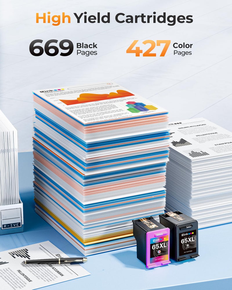 E-Z Ink 65XL 65 ink cartridges black/color combo pack Replacement for HP ink 65 65xl black and color ink cartridge work for HP Envy 5055 5000 5070 5052 5014 DeskJet 3755 3772 3700 3752 3722 2600 2622 (2 Pack) - Image 3