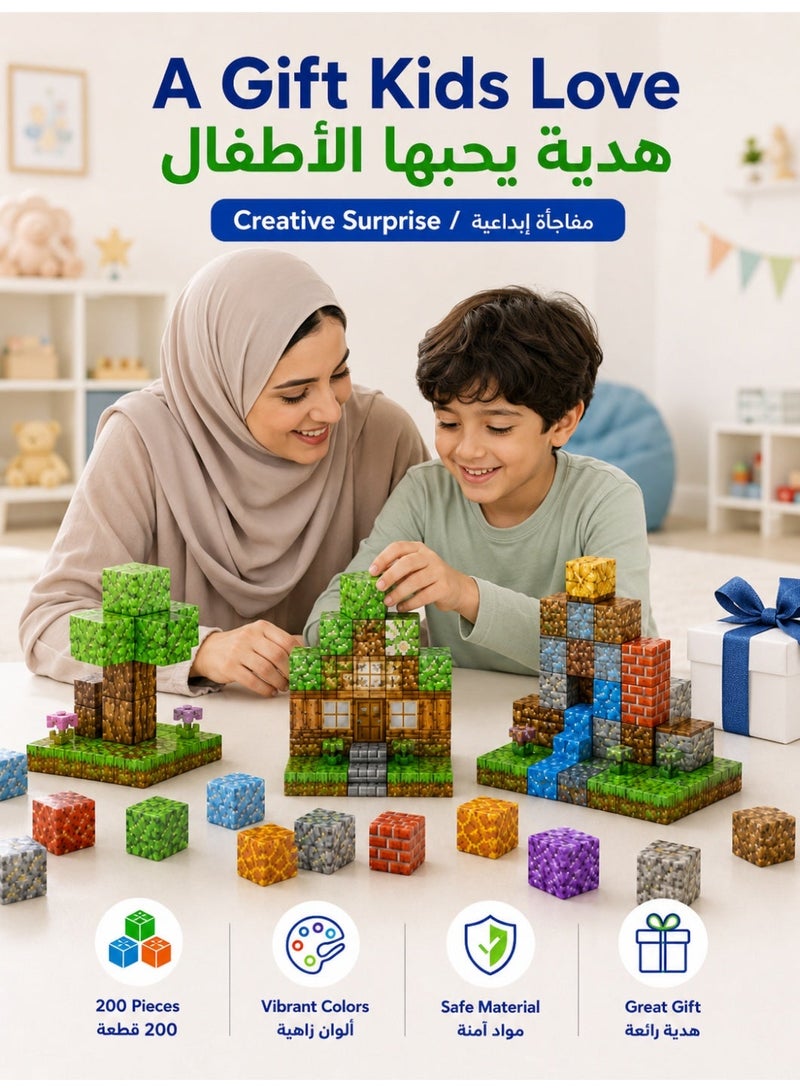 Magnetic Cube Building Blocks Set for Kids, Pixel World Magnetic Blocks with Green Storage Bucket, Creative Stacking Construction Toy, STEM Educational Sensory Toy Gift for Boys Girls Ages 6+ - Image 5