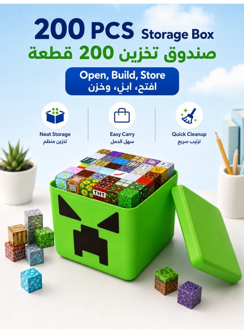Magnetic Cube Building Blocks Set for Kids, Pixel World Magnetic Blocks with Green Storage Bucket, Creative Stacking Construction Toy, STEM Educational Sensory Toy Gift for Boys Girls Ages 6+ - Image 1