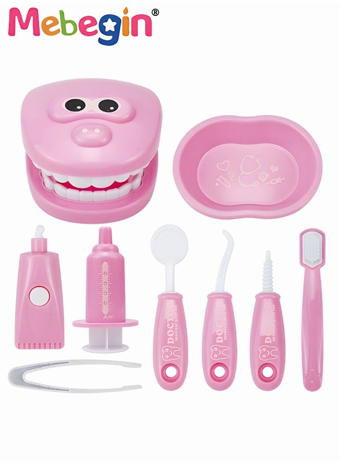 MEBEGIN 9PCS Brushing Toys Set with Oral Mirror, Toothpaste, Toothbrush and Other Accessaries, Dentist Kit for Kids Hygienic Habbit Cultivation, Doctor-themed Play House Toys, Medical Role Play Toy, Fun Dentist Game for Kids, Preschool Education Toy  - Image 1