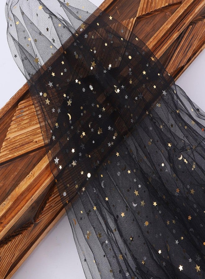Wonesifee 8Yards 59"Wide Glitter Tulle Fabric Rolls Star Moon Sequin Tulle Fabric for Photography Props Background Tutu Women Dress Table Skirts DIY Sewing Crafts Wedding Party Backdrop Stage Decoration-Black - Image 1