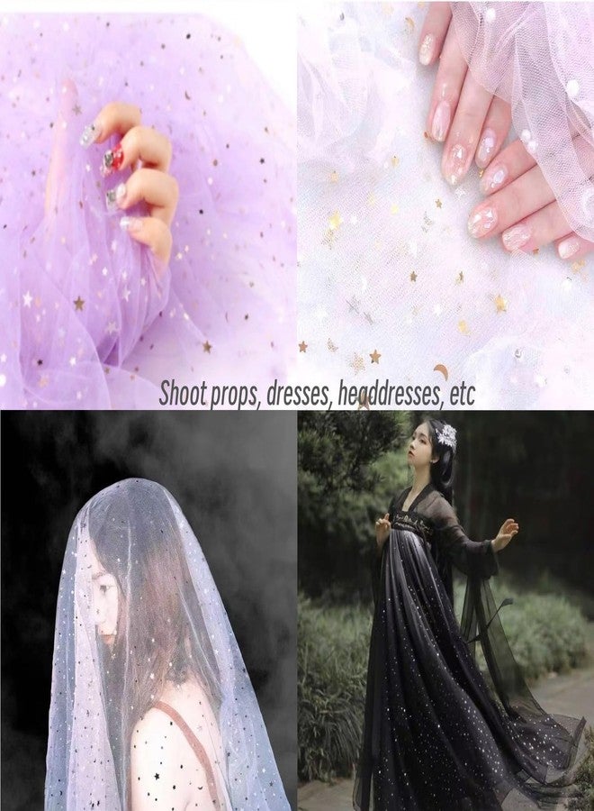 Wonesifee 8Yards 59"Wide Glitter Tulle Fabric Rolls Star Moon Sequin Tulle Fabric for Photography Props Background Tutu Women Dress Table Skirts DIY Sewing Crafts Wedding Party Backdrop Stage Decoration-Black - Image 5