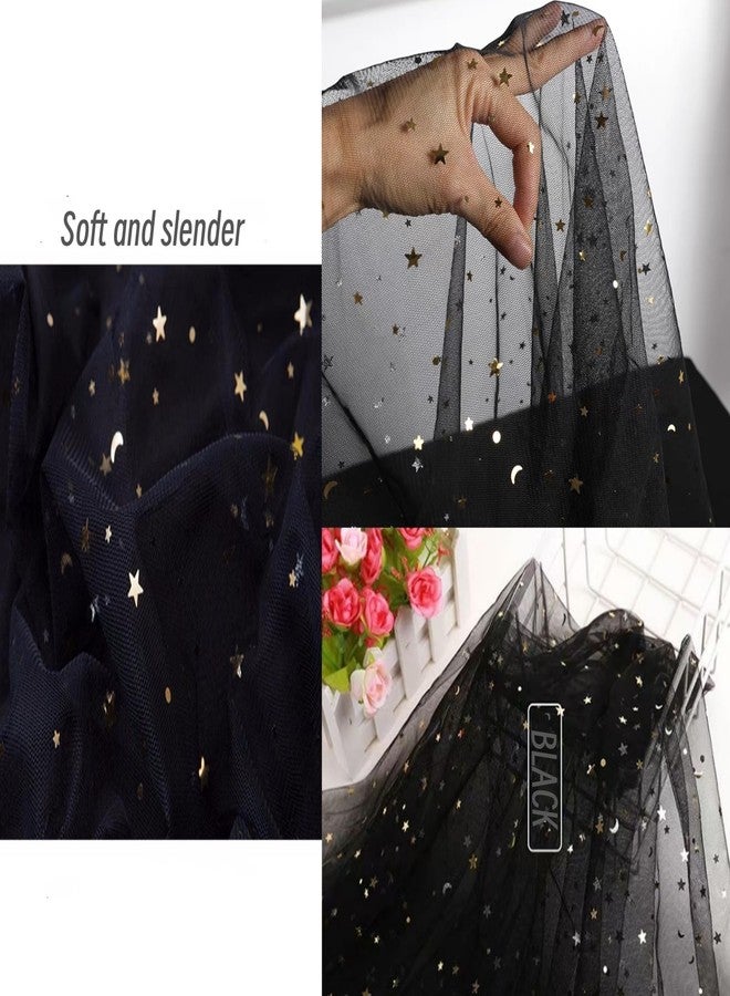 Wonesifee 8Yards 59"Wide Glitter Tulle Fabric Rolls Star Moon Sequin Tulle Fabric for Photography Props Background Tutu Women Dress Table Skirts DIY Sewing Crafts Wedding Party Backdrop Stage Decoration-Black - Image 2