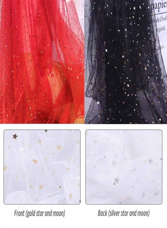 Wonesifee 8Yards 59"Wide Glitter Tulle Fabric Rolls Star Moon Sequin Tulle Fabric for Photography Props Background Tutu Women Dress Table Skirts DIY Sewing Crafts Wedding Party Backdrop Stage Decoration-Black - Image 4