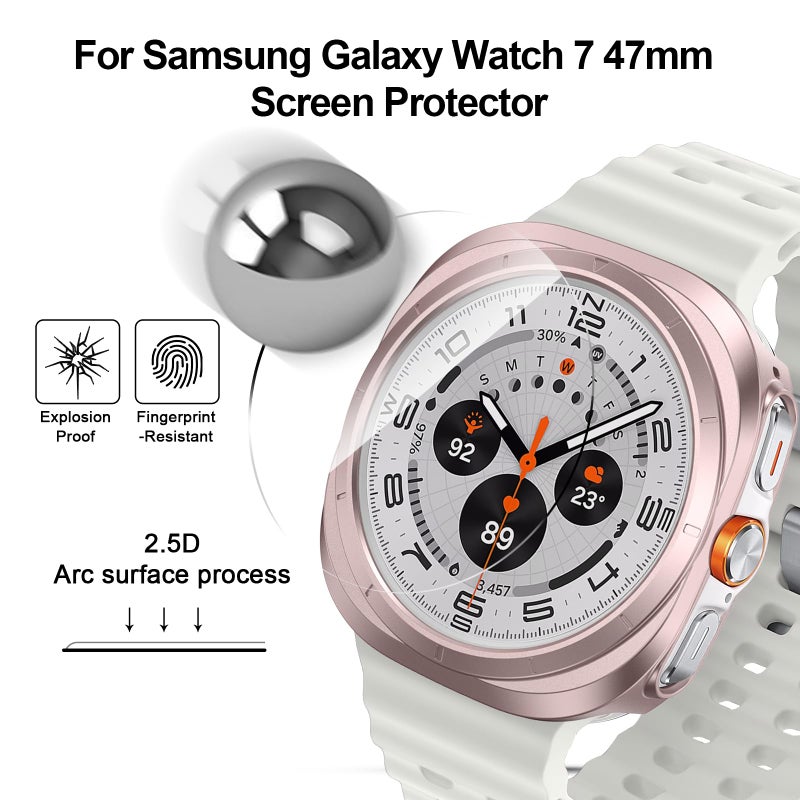 BHARVEST [5+5 Pack Galaxy Watch 7 Ultra 47mm Screen Protector, Waterproof Case Protective Cover+Tempered Glass Screen Protector Ultra-Thin Hard PC Guard Bumper For Samsung Galaxy Watch 7 47mm Women - Image 2