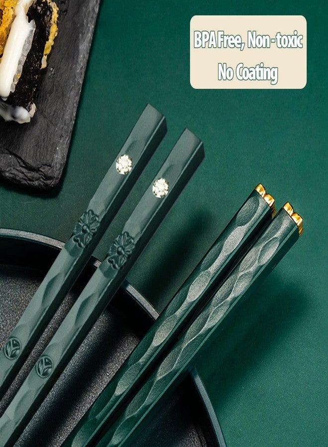 PYBBO 5 Pairs Chopsticks Reusable Fiberglass Dishwasher Safe, 9.6 inch/24.3cm Matte Non-Slip Family/ Hotel/ Restaurant Japanese Chop Sticks, Christmas & Chinese New Year Gift, Dark Green - Image 4