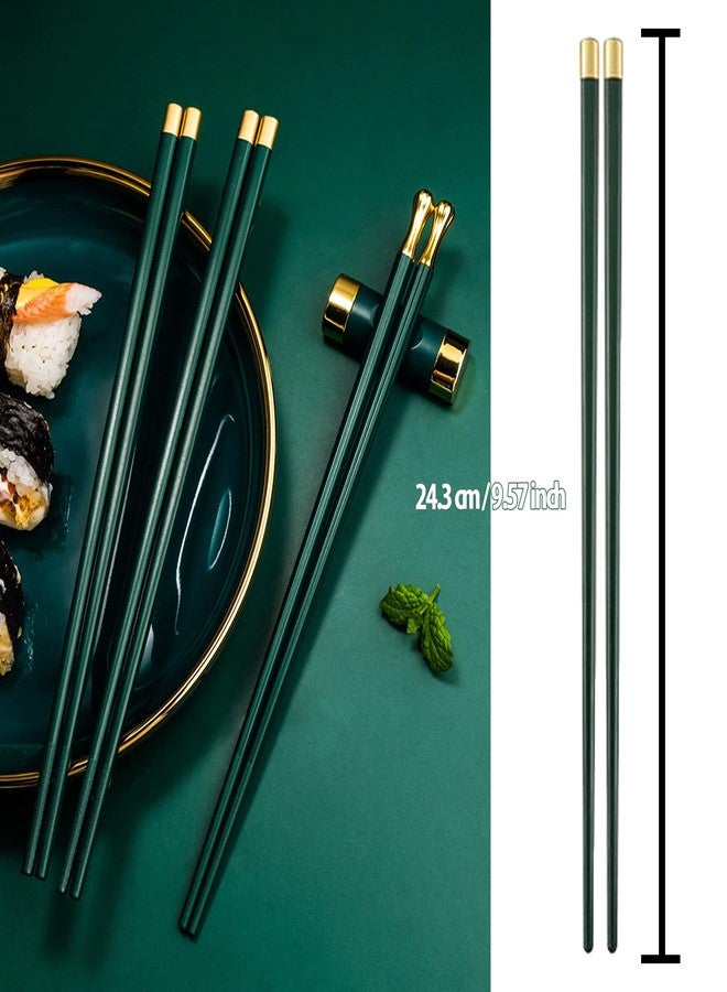 PYBBO 5 Pairs Chopsticks Reusable Fiberglass Dishwasher Safe, 9.6 inch/24.3cm Matte Non-Slip Family/ Hotel/ Restaurant Japanese Chop Sticks, Christmas & Chinese New Year Gift, Dark Green - Image 5