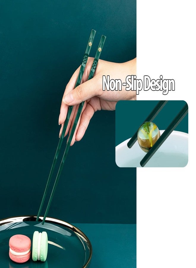 PYBBO 5 Pairs Chopsticks Reusable Fiberglass Dishwasher Safe, 9.6 inch/24.3cm Matte Non-Slip Family/ Hotel/ Restaurant Japanese Chop Sticks, Christmas & Chinese New Year Gift, Dark Green - Image 3