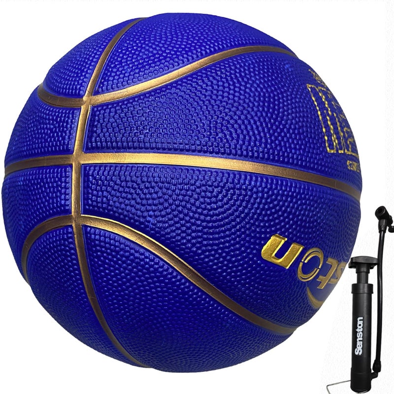 Senston 27.5''/29.5'' Outdoor Basketball Excellent Elasticity/Grip Rubber Basketballs with Pump, Durable Size 5/7 Men Basketball (Blue/Gold, 29.5''(Size 7)) - Image 1