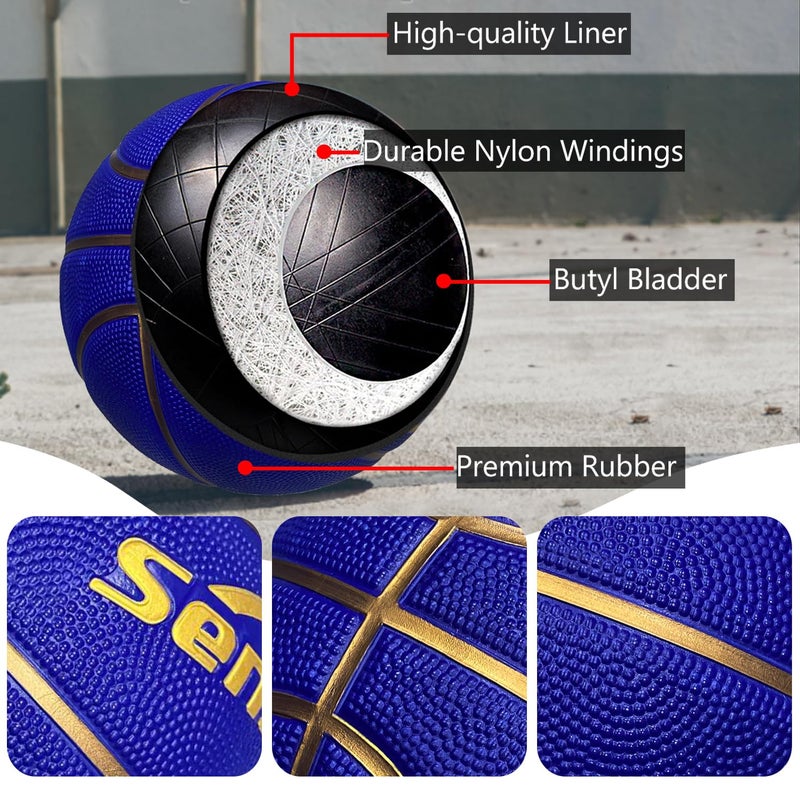 Senston 27.5''/29.5'' Outdoor Basketball Excellent Elasticity/Grip Rubber Basketballs with Pump, Durable Size 5/7 Men Basketball (Blue/Gold, 29.5''(Size 7)) - Image 2