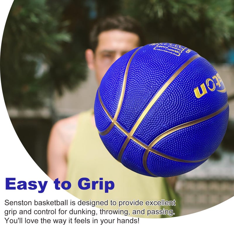 Senston 27.5''/29.5'' Outdoor Basketball Excellent Elasticity/Grip Rubber Basketballs with Pump, Durable Size 5/7 Men Basketball (Blue/Gold, 29.5''(Size 7)) - Image 3