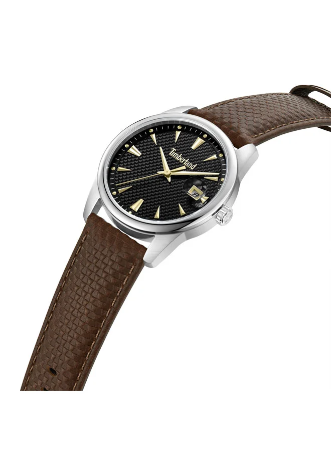 تمبرلاند Jahscepi Black Dial Leather Strap Analog Watch for Men, 42mm