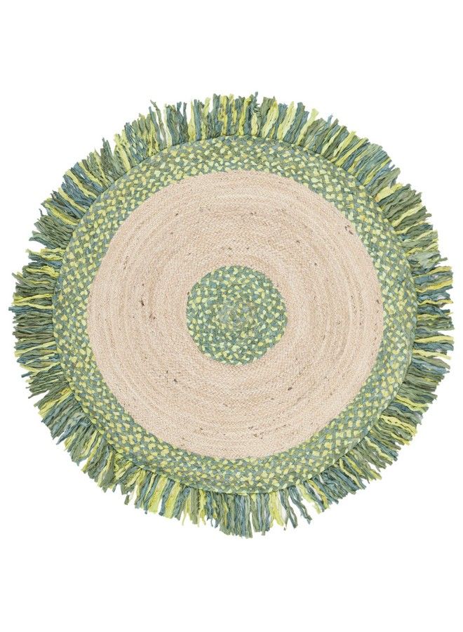 Safavieh Cape Cod Collection 3' Round Green Natural Cap212Y Handmade Boho Fringe Jute & Cotton Area Rug  - Image 5