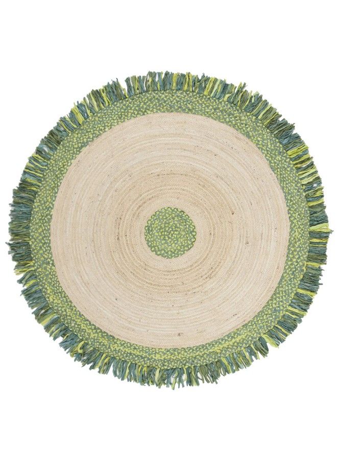 Safavieh Cape Cod Collection 3' Round Green Natural Cap212Y Handmade Boho Fringe Jute & Cotton Area Rug  - Image 3