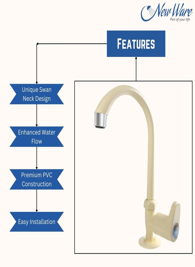 NEW WARE PVC Swan Neck Tap with Big Neck & Wall Flange | Plastic Sink Cock for Kitchen, Bathroom & Wash Basin - Image 4