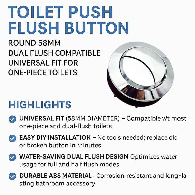 MASTER BATH زر دفع مزدوج لخزان مياه المرحاض، زر تصريف خزان المرحاض، زر دائري قابل للاستبدال 58 مم - Image 4