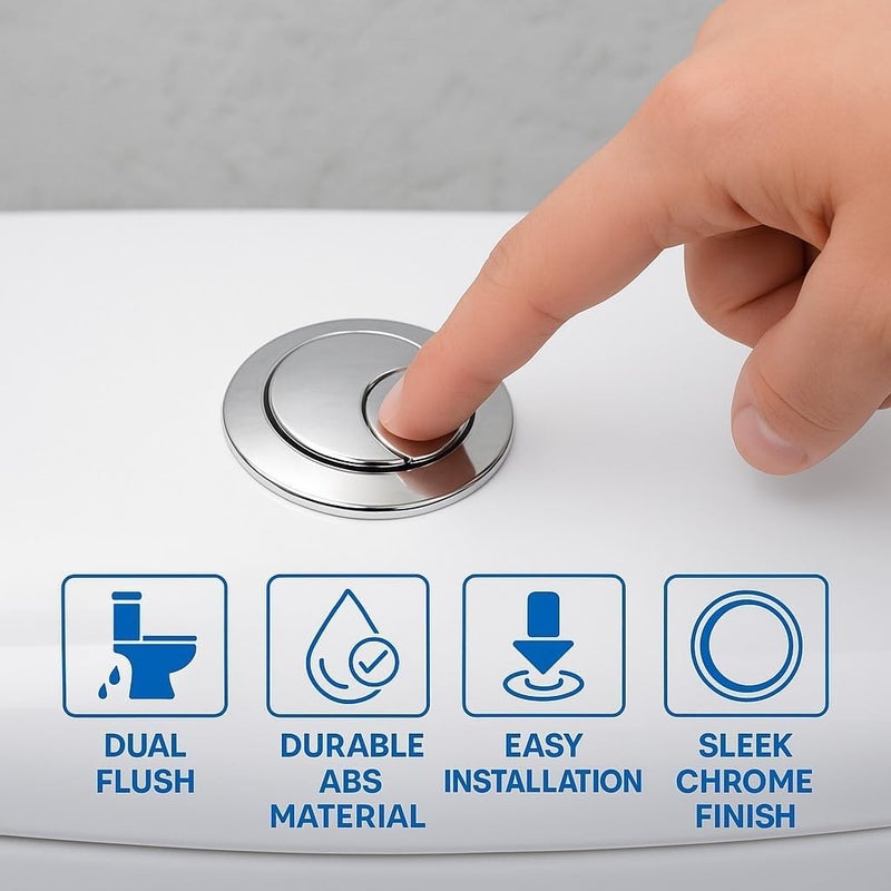 MASTER BATH زر دفع مزدوج لخزان مياه المرحاض، زر تصريف خزان المرحاض، زر دائري قابل للاستبدال 58 مم - Image 3