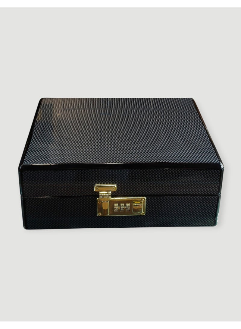 Al Seraj Luxury Watch Box with Number Lock | Premium Fiber Exterior with Soft Rexine Interior | Secure Jewelry & Watch Storage Case for Travel, Display & Gift | Black - Image 3