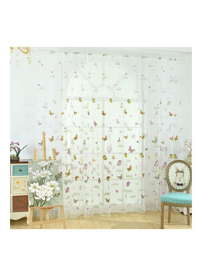 NIBEMINENT Idyllic Grass And Butterfly Printed Curtain Multicolour 100 x 200cm - Image 1