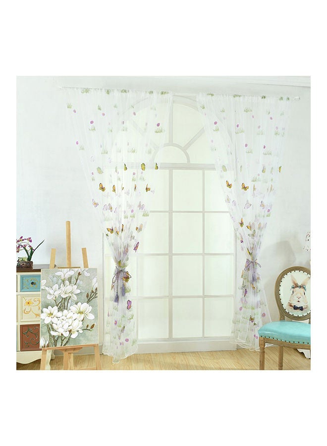 NIBEMINENT Idyllic Grass And Butterfly Printed Curtain Multicolour 100 x 200cm - Image 2